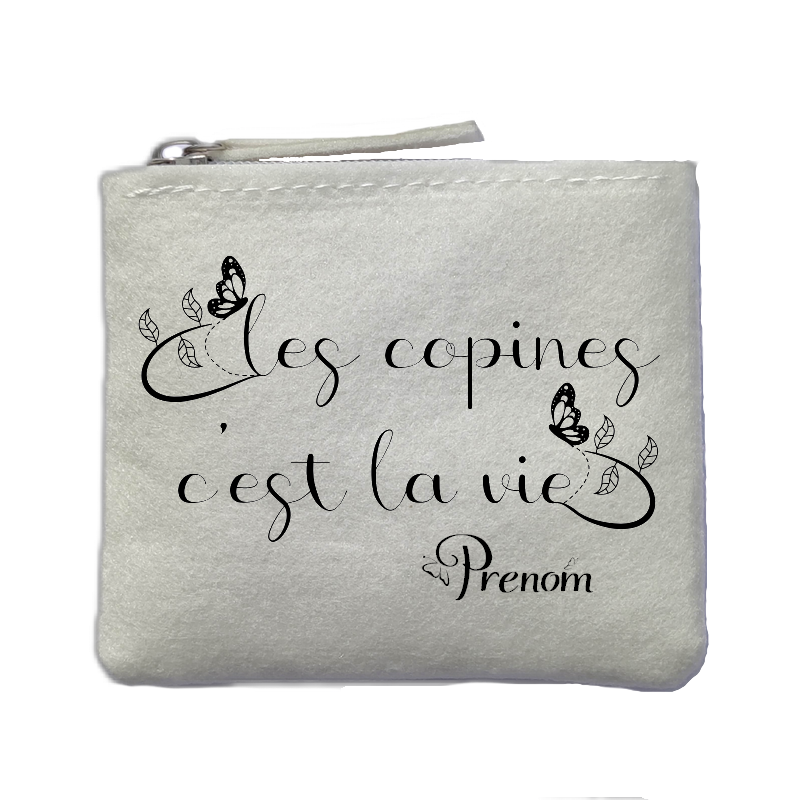 Porte monnaie personnalisé copine vie ivoire en feutrine en feutrine ivoire
