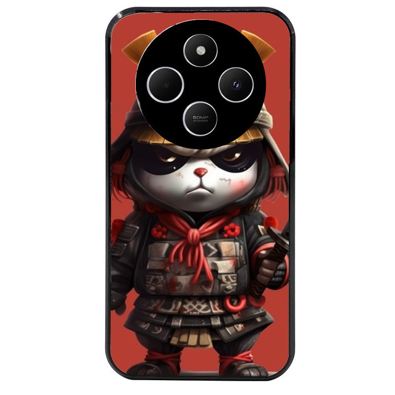 Coque noire taperso pour POCO C75 avec motif panda et samourai protection antichoc personnalisée