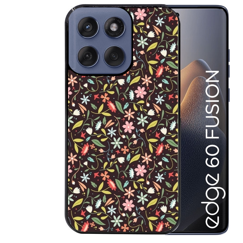 Coque noire taperso pour Moto Edge 60 et Neo Fusion Pro avec motif petites feurs multicolores protection antichoc personnalisée