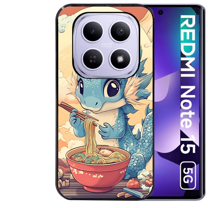 Coque noire taperso pour Redmi Note 15 et PRO PLUS 4G 5G avec motif dragon ramen 2 protection antichoc personnalisée