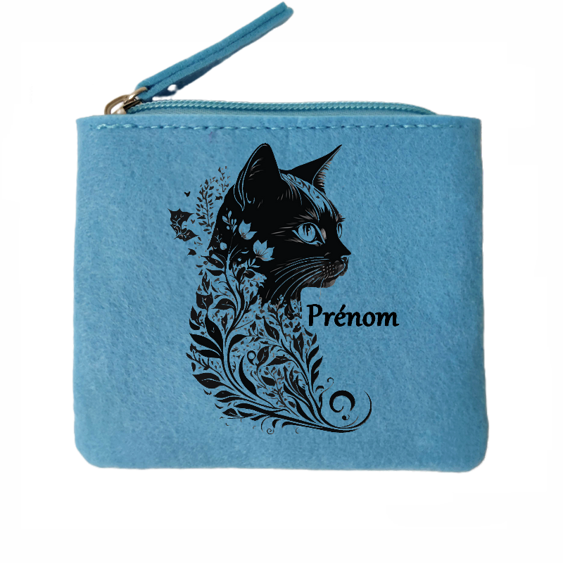 Porte monnaie personnalisé chat plume en feutrine en feutrine