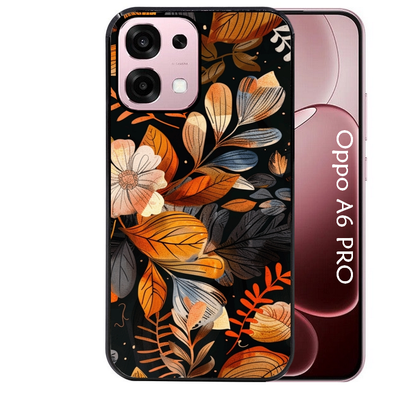 Coque noire taperso pour OPPO A6 PRO 4G et 5G avec motif fleur automne protection antichoc personnalisée