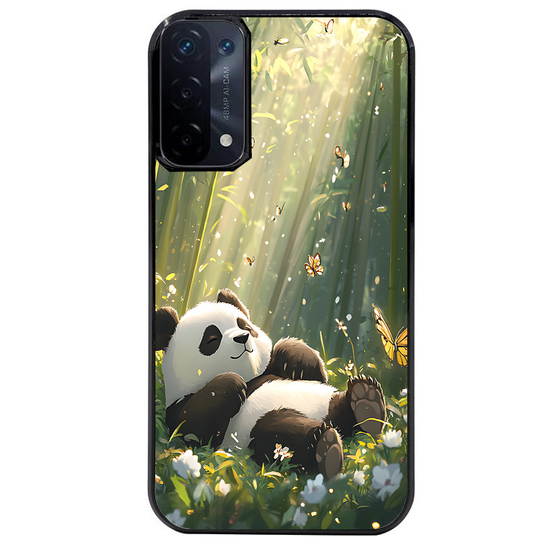 Coque noire taperso pour OPPO A54 et A74 5G avec motif panda bambou protection antichoc personnalisée