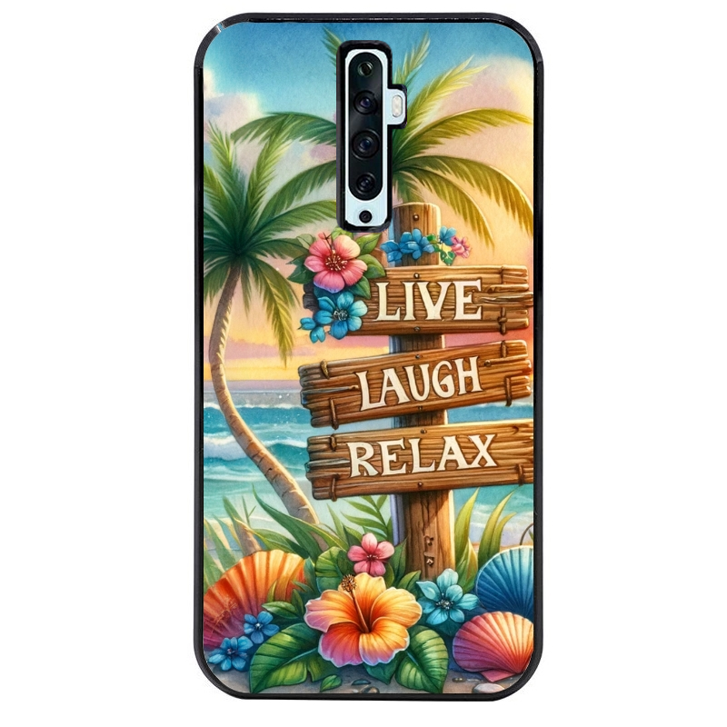 Coque noire taperso pour OPPO Reno 2 et 2Z avec motif tropical vacances protection antichoc personnalisée