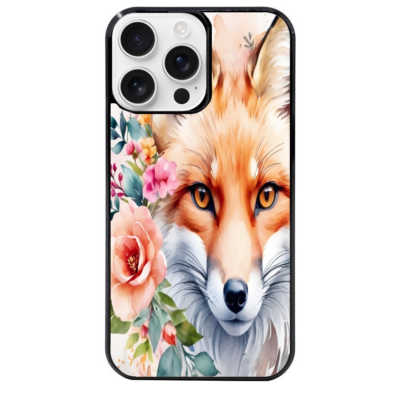 Coque noire taperso pour Iphone 16 16E PLUS MAX PRO avec motif renard fox et fleurs protection antichoc personnalisée