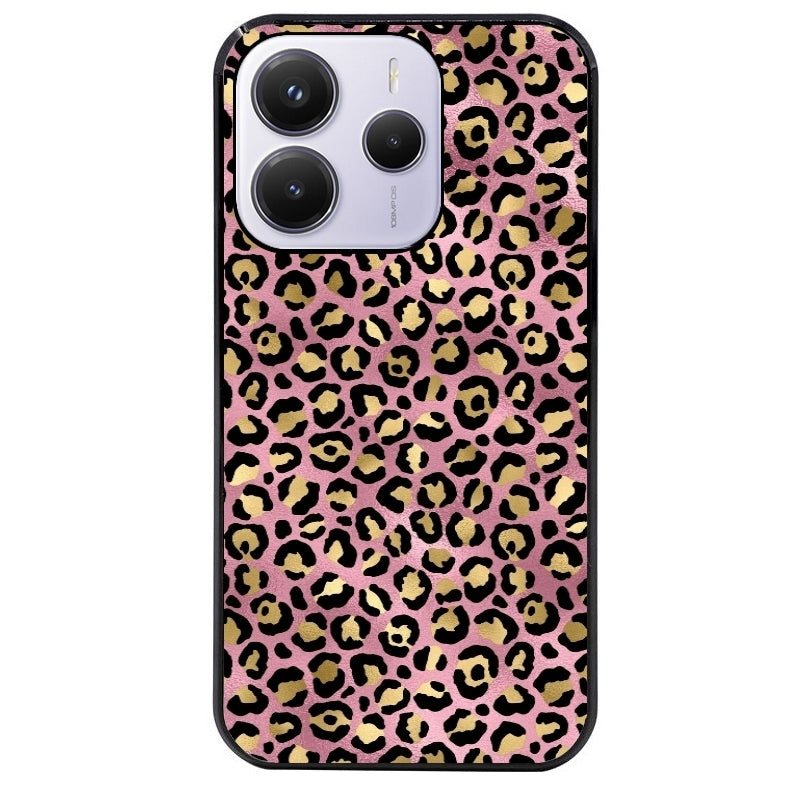Coque noire taperso pour Redmi Note 14 et PRO PLUS 4G 5G avec motif leopard rose protection antichoc personnalisée
