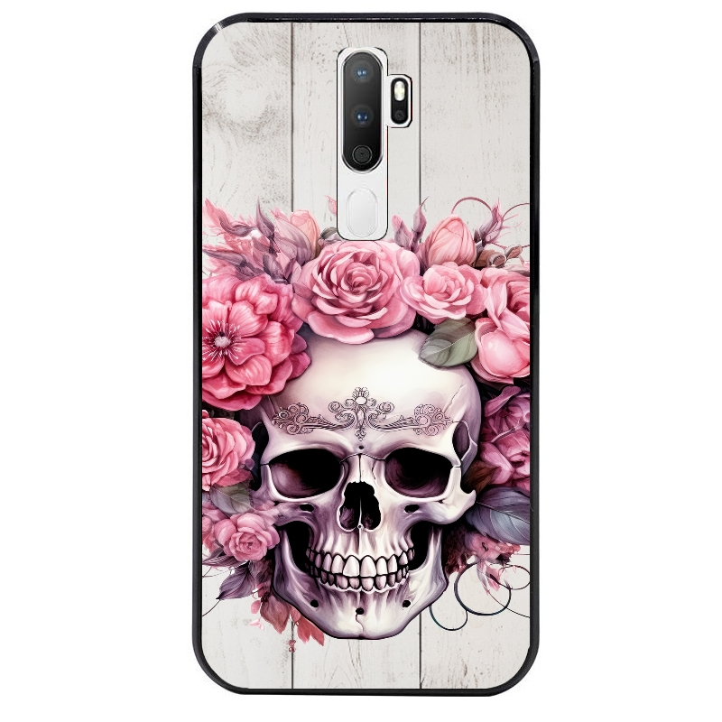 Coque noire taperso pour OPPO A5 A9 2020 avec motif tete de mort floral protection antichoc personnalisée