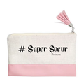 Pochette personnalisée motif soeur super en toile et simili cuir personnalisée