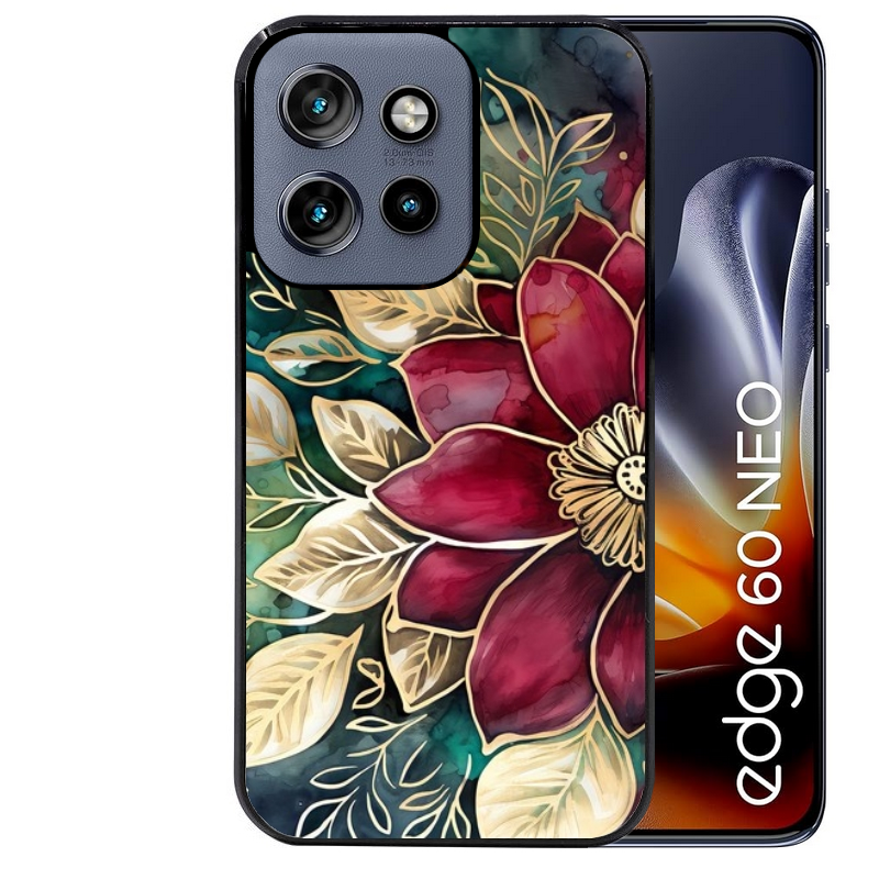 Coque noire taperso pour Moto Edge 60 et Neo Fusion Pro avec motif fleur poinsettia style noel protection antichoc personnalisée