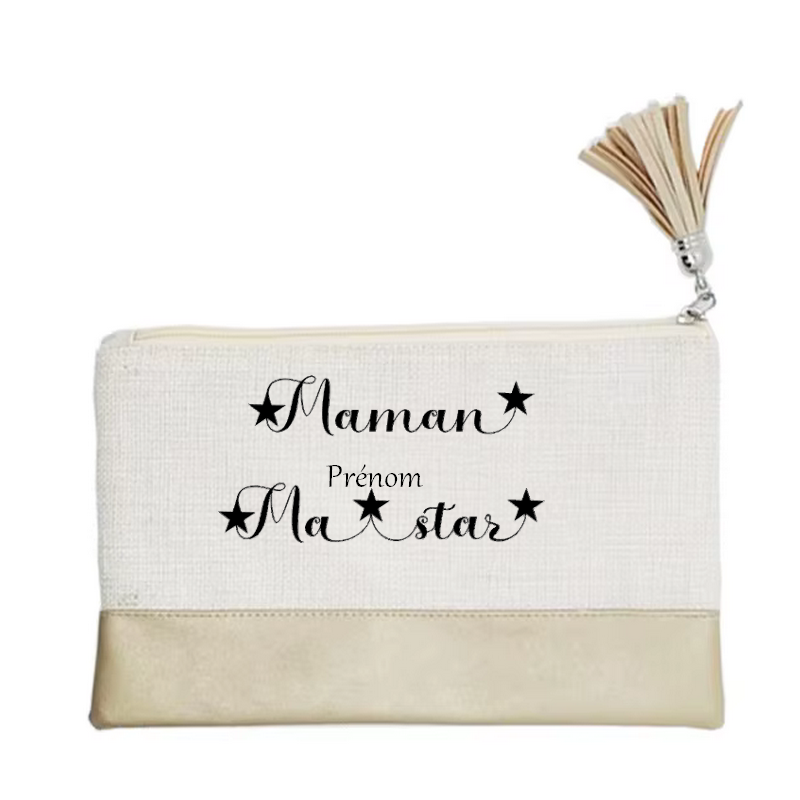Pochette personnalisée motif maman star en toile et simili cuir personnalisée