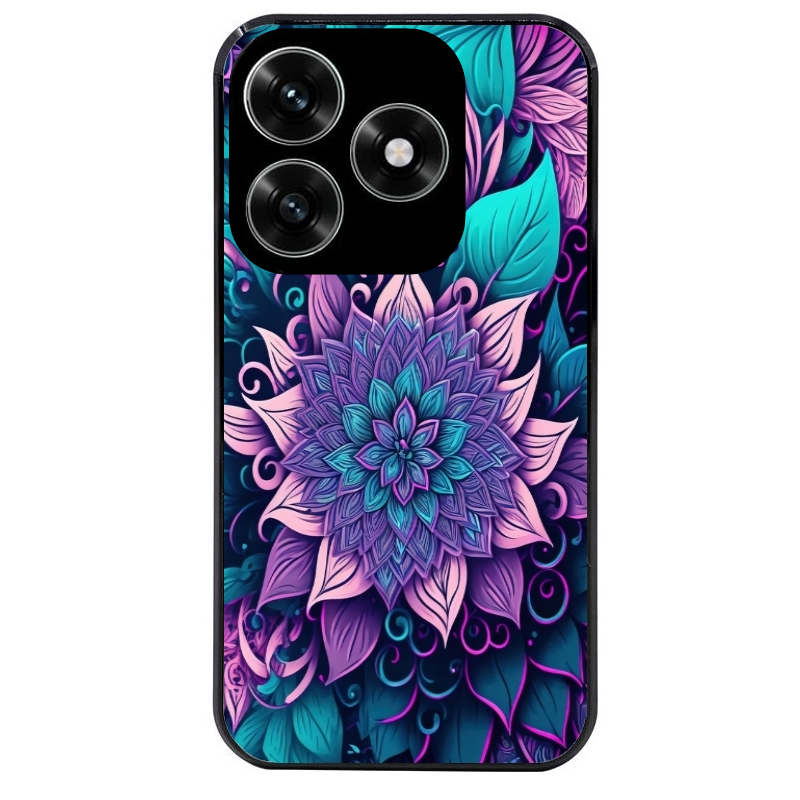 Coque noire taperso pour Honor X6B X5C X5C PLUS avec motif tropical mandala et fleur violet protection antichoc personnalisée