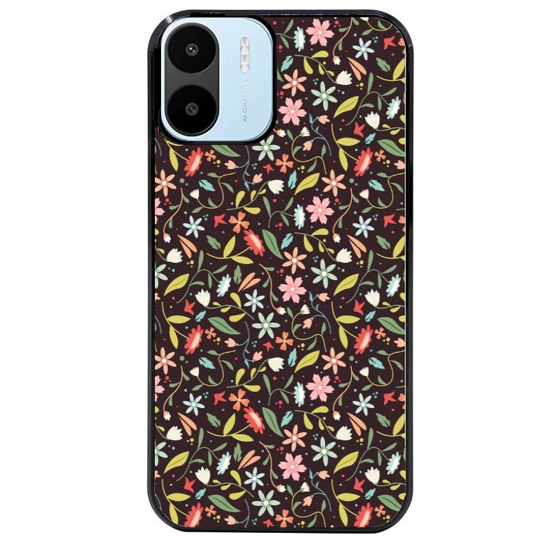 Coque noire taperso pour Redmi A1 et A2 avec motif petites feurs multicolores protection antichoc personnalisée