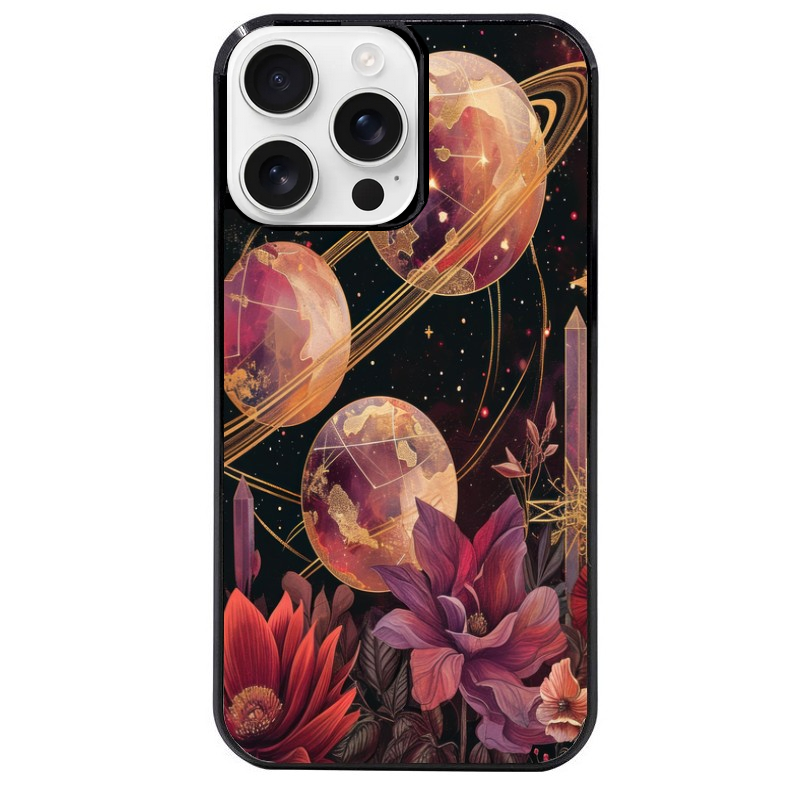 Coque noire taperso pour Iphone 16 16E PLUS MAX PRO avec motif astro et fleurs protection antichoc personnalisée