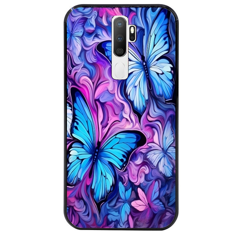 Coque noire taperso pour OPPO A5 A9 2020 avec motif papillon violet uv protection antichoc personnalisée