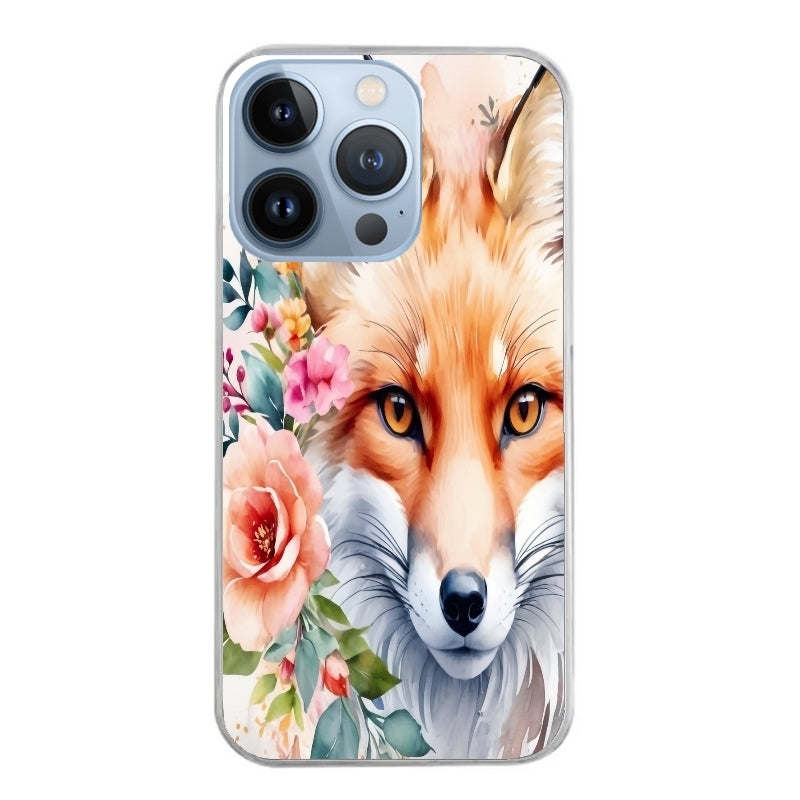 Coque taperso pour Iphone 14 et PRO PLUS PRO MAX avec motif renard fox et fleurs protection antichoc personnalisée