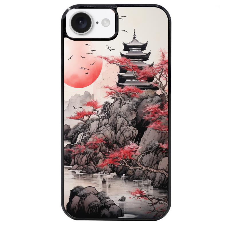 Coque noire taperso pour Iphone 17 17E AIR MAX PRO avec motif japan et temple protection antichoc personnalisée