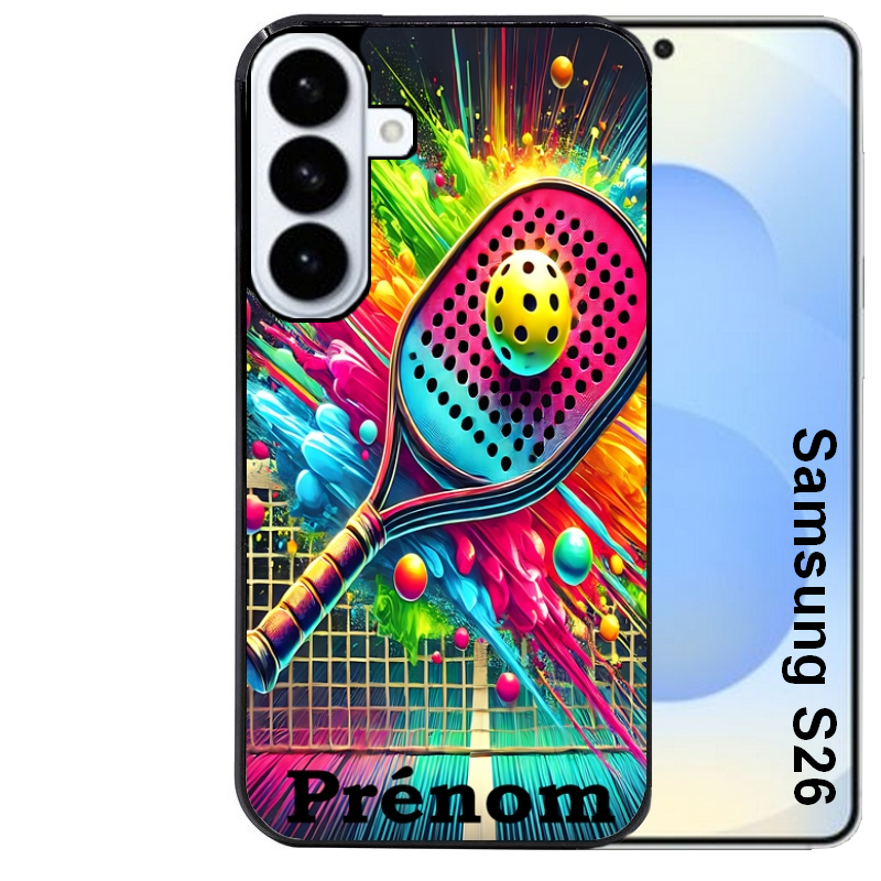 Coque noire taperso pour galaxy S26 et PLUS ULTRA FE avec motif padel raquette personnalisee protection antichoc personnalisée