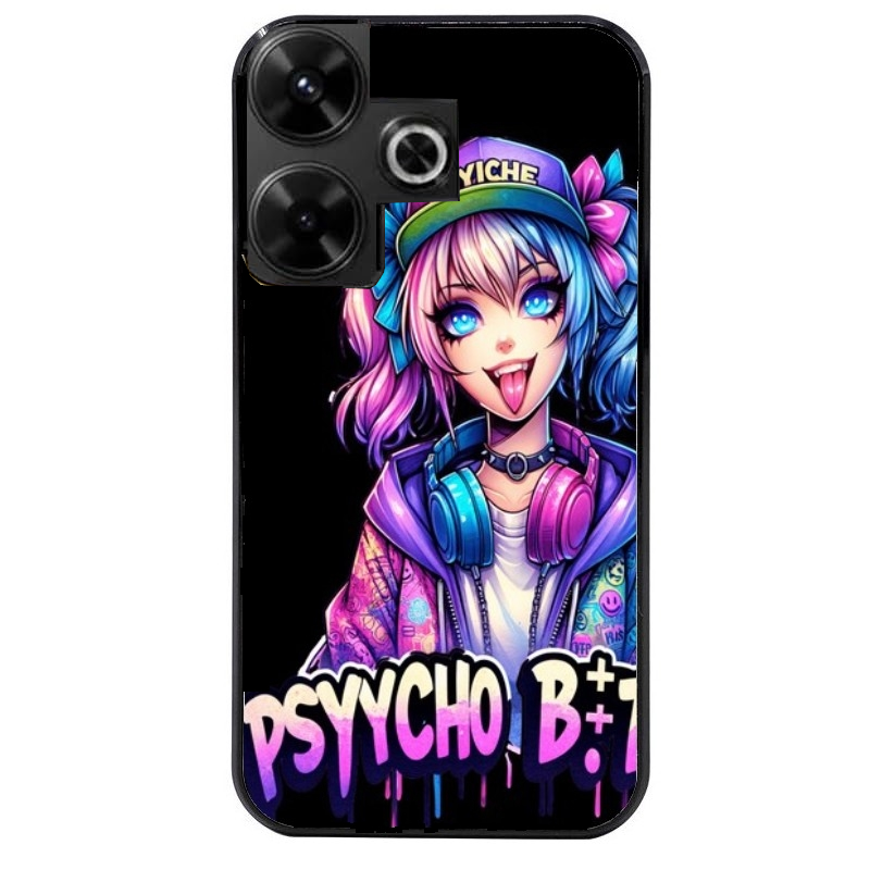 Coque noire taperso pour POCO M6 4G avec motif anime manga et psycho protection antichoc personnalisée