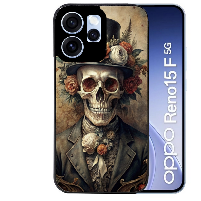 Coque noire taperso pour OPPO Reno 15 et F FS 5G avec motif tete de mort chapeau protection antichoc personnalisée