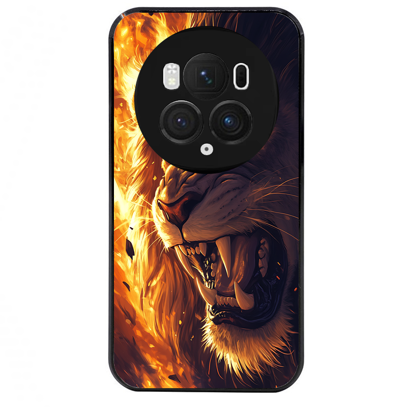 Coque noire taperso pour Magic 5 6 LITE et PRO avec motif lion flamme protection antichoc personnalisée