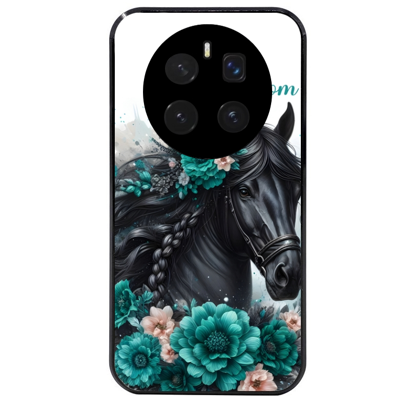 Coque noire taperso pour Magic 7 LITE et PRO avec motif cheval et fleurs personnalisee protection antichoc personnalisée