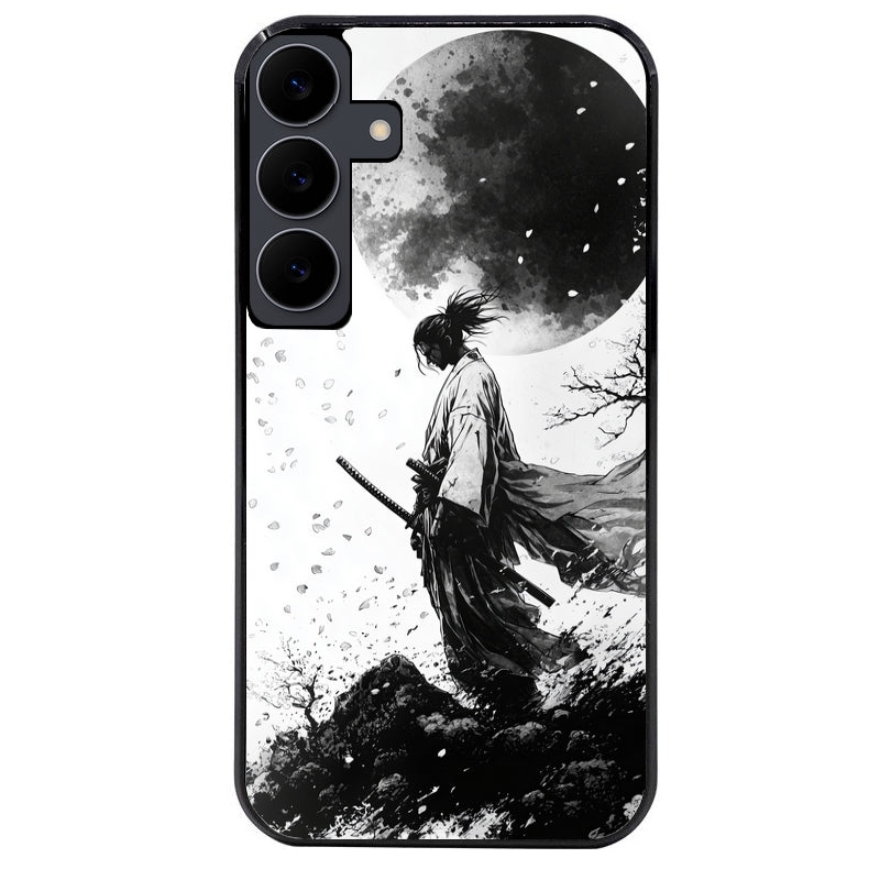 Coque noire taperso pour galaxy A06 A16 A26 A36 A56 avec motif samourai et lune protection antichoc personnalisée