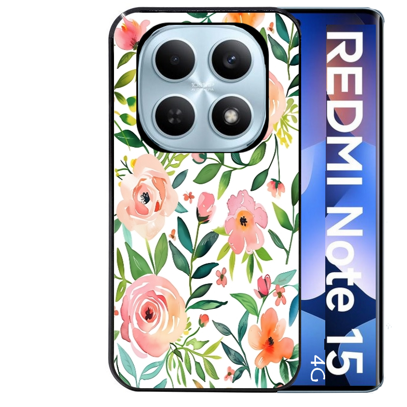 Coque noire taperso pour Redmi Note 15 et PRO PLUS 4G 5G avec motif fleur des champs protection antichoc personnalisée