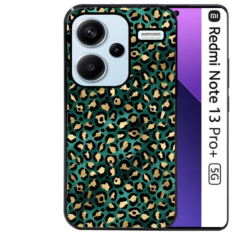 Coque noire taperso pour Redmi Note 13 PRO PLUS 5G avec motif leopard vert protection antichoc personnalisée