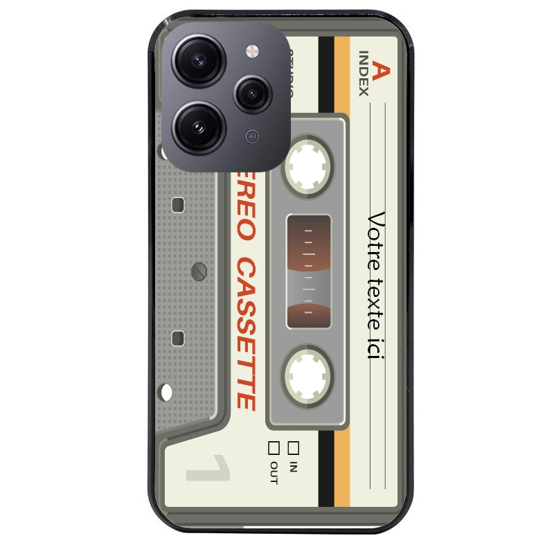Coque noire taperso pour Redmi 12 4G et 5G avec motif cassette grise personnalisable protection antichoc personnalisée