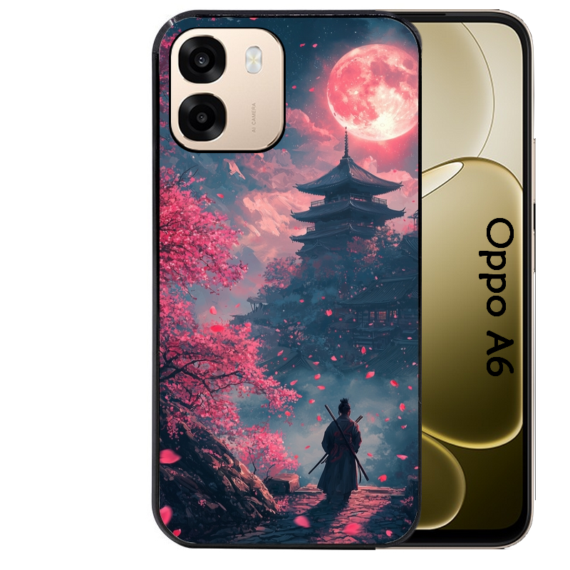 Coque noire taperso pour OPPO A6 A6X 4G et 5G avec motif samourai cerisier protection antichoc personnalisée