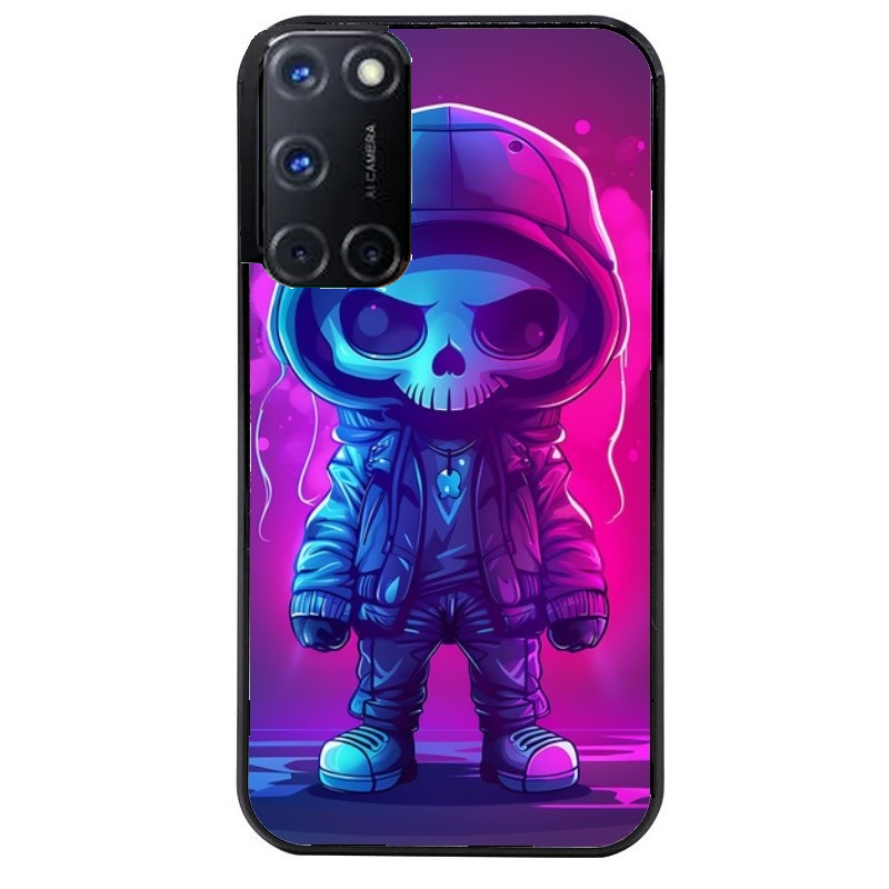 Coque noire taperso pour OPPO Reno 8 LITE avec motif tete de mort skull fluo protection antichoc personnalisée