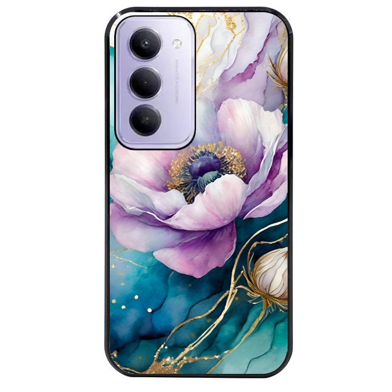 Coque noire taperso pour Redmi 15 4G et 5G avec motif marbre fleur protection antichoc personnalisée