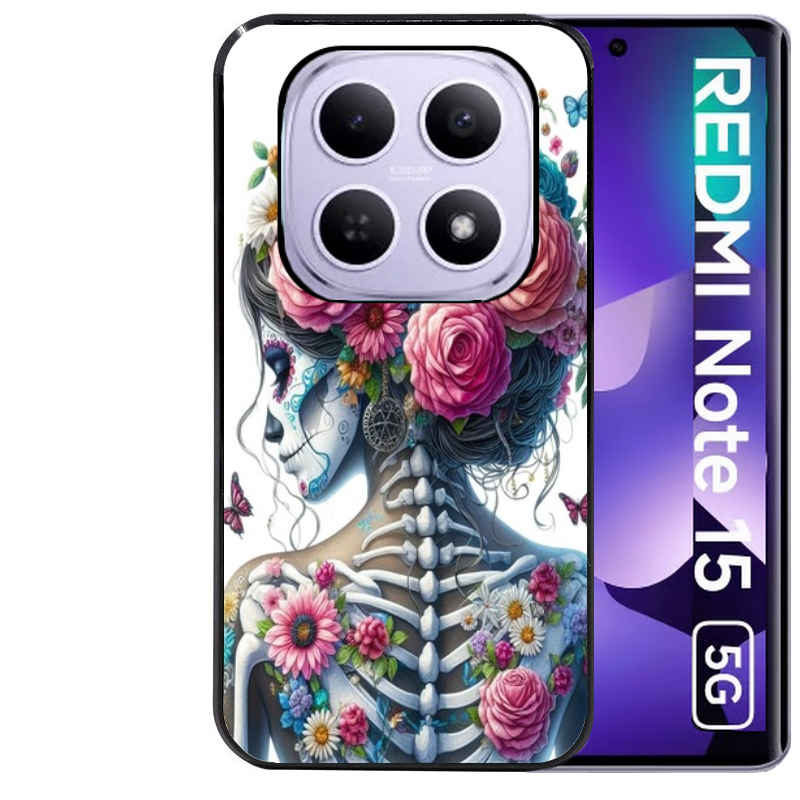 Coque noire taperso pour Redmi Note 15 et PRO PLUS 4G 5G avec motif tete de mort calavera papillon protection antichoc personnalisée