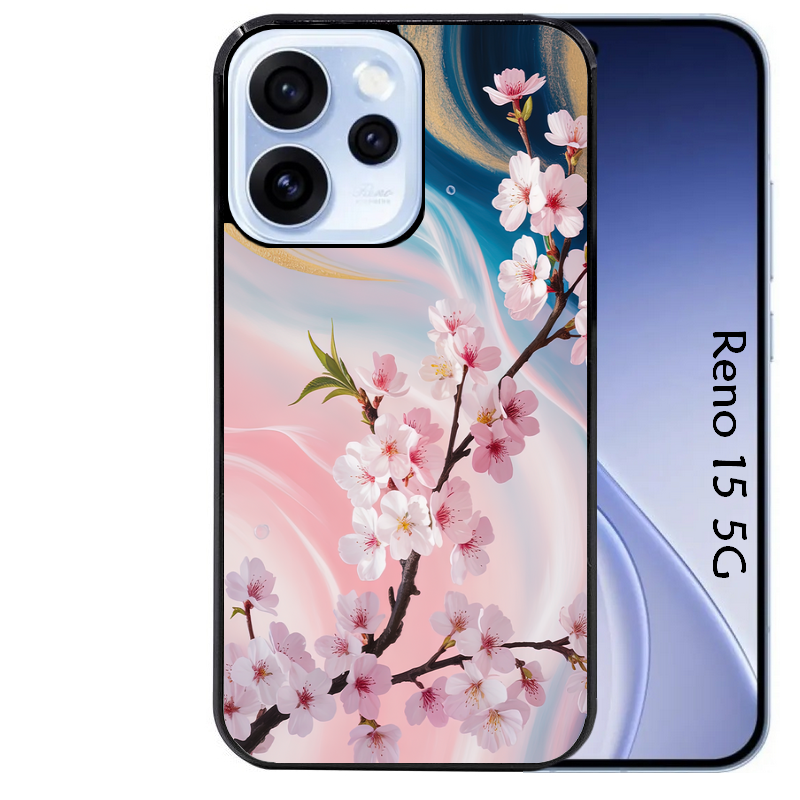 Coque noire taperso pour OPPO Reno 15 et F FS 5G avec motif marbre fleur cerisier protection antichoc personnalisée