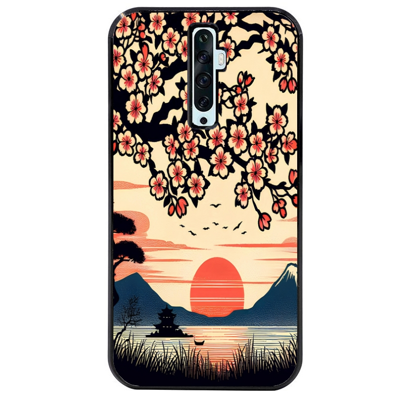 Coque noire taperso pour OPPO Reno 2 et 2Z avec motif japan cerisier protection antichoc personnalisée