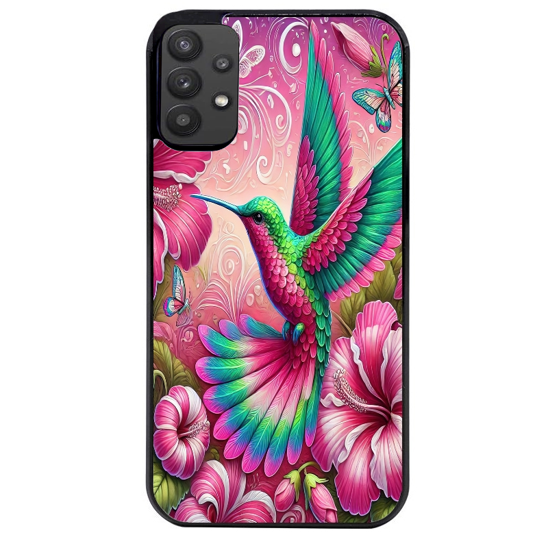 Coque noire taperso pour galaxy A22 A32 A52 A52S 4G 5G  avec motif colibri et fleurs protection antichoc personnalisée