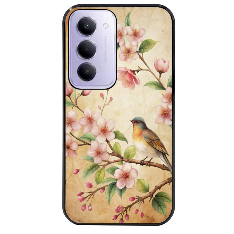 Coque noire taperso pour Redmi 15 4G et 5G avec motif fleur et colibri protection antichoc personnalisée