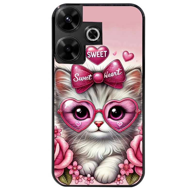 Coque noire taperso pour POCO M6 4G avec motif chat lunettes protection antichoc personnalisée