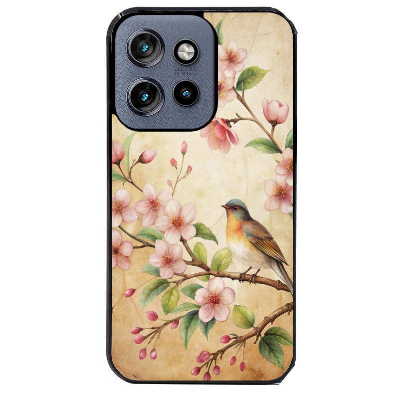Coque noire taperso pour Moto Edge 60 et Neo Fusion Pro avec motif fleur et colibri protection antichoc personnalisée