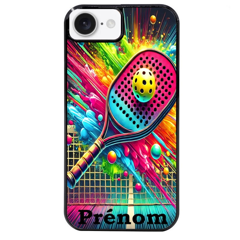 Coque noire taperso pour Iphone 16 16E PLUS MAX PRO avec motif padel raquette personnalisee protection antichoc personnalisée