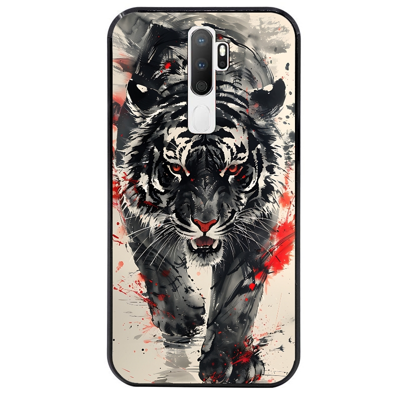 Coque noire taperso pour OPPO A5 A9 2020 avec motif tigre japan protection antichoc personnalisée