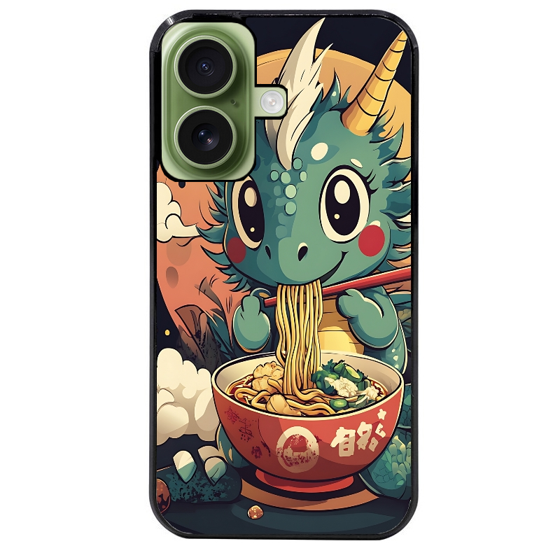 Coque noire taperso pour Iphone 16 16E PLUS MAX PRO avec motif dragon ramen 1 protection antichoc personnalisée