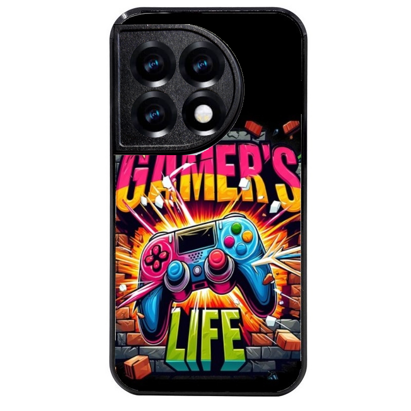 Coque noire taperso pour OnePlus 11 et 12 avec motif gamer life protection antichoc personnalisée