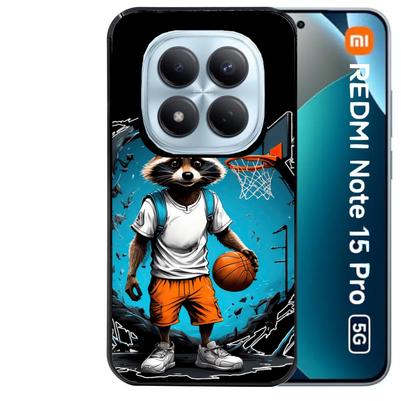 Coque noire taperso pour Redmi Note 15 et PRO PLUS 4G 5G avec motif basket racoon protection antichoc personnalisée