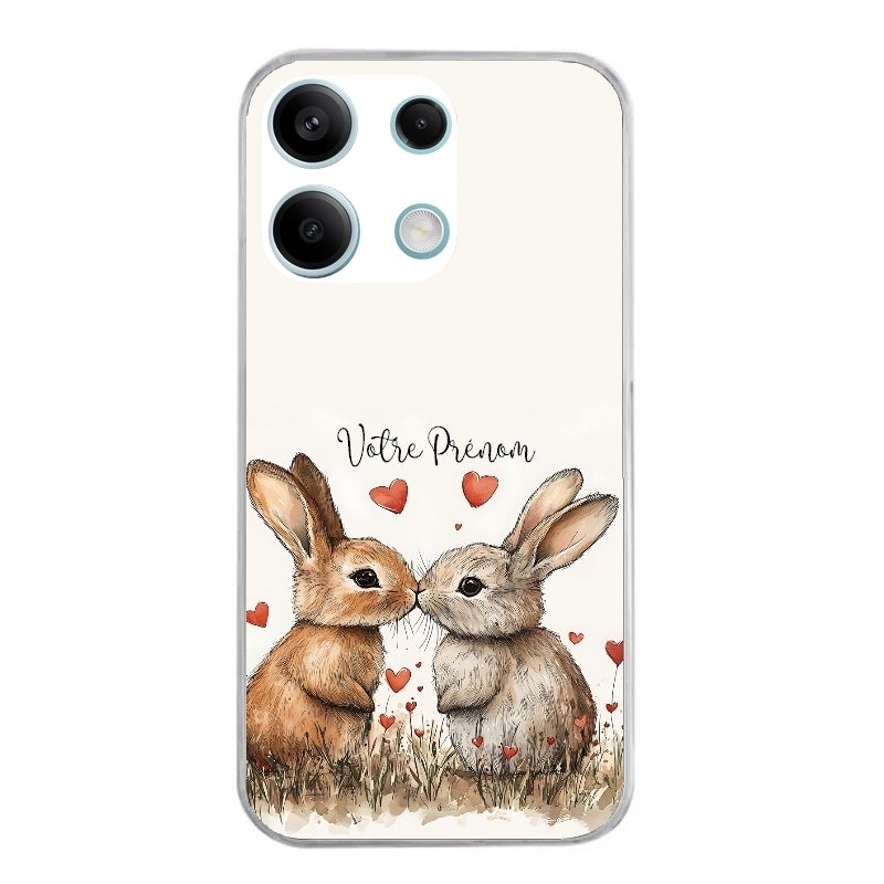 Coque taperso pour POCO M6 PRO 4G avec motif lapin coeur avec prenom protection antichoc personnalisée