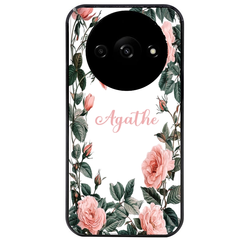 Coque noire taperso pour Redmi A3 avec motif cadre fleur pastel personnalisee protection antichoc personnalisée