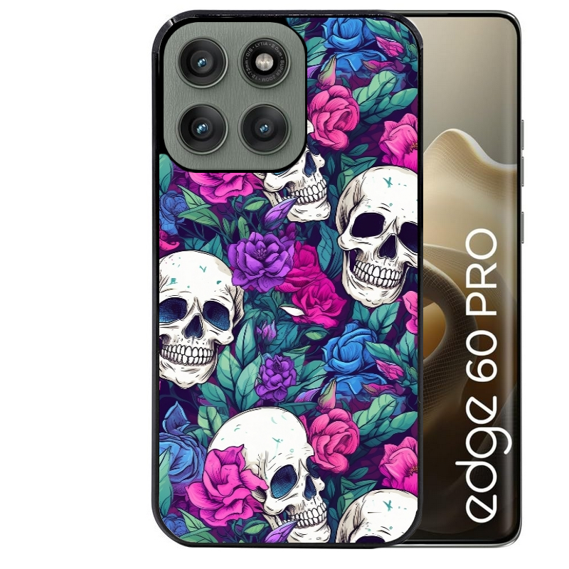 Coque noire taperso pour Moto Edge 60 et Neo Fusion Pro avec motif tete de mort violet protection antichoc personnalisée