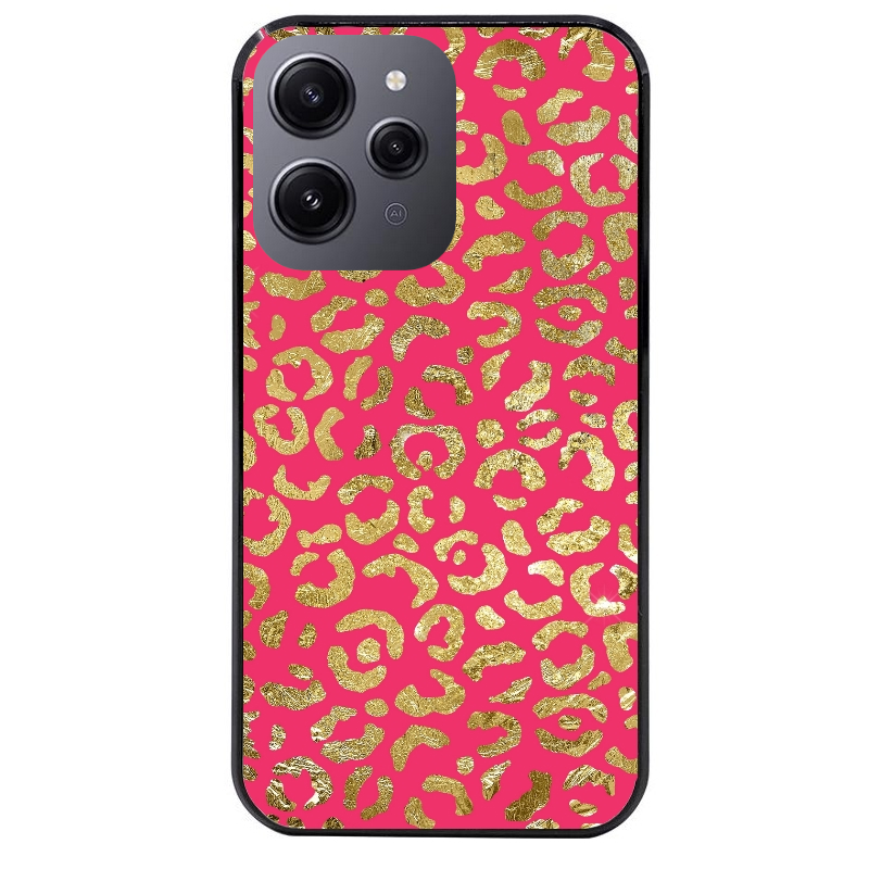 Coque noire taperso pour Redmi 12 4G et 5G avec motif leopard fuschia protection antichoc personnalisée
