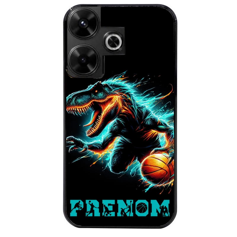 Coque noire taperso pour POCO M6 4G avec motif basket et dino personnalisee protection antichoc personnalisée
