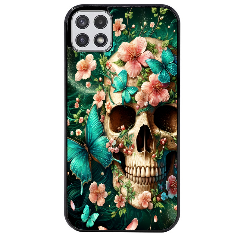 Coque noire taperso pour galaxy A22 A32 A52 A52S 4G 5G  avec motif tete de mort skull printemps protection antichoc personnalisée